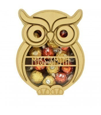Personalised 18mm Re Fillable Chocolate and Sweets Teacher Drop Box - Laser Cut 3mm 3D Design - Personalised Teacher Owl Design